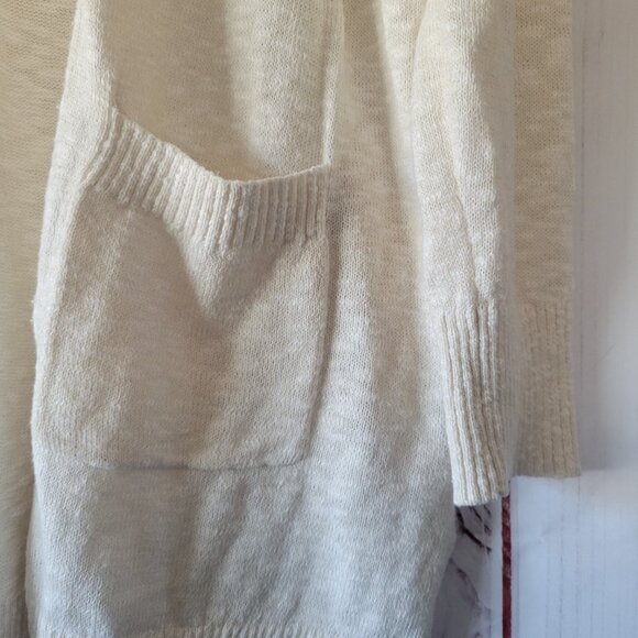 J Crew Textured Knit Open Front Long Cardigan Sweater, Cream Color, Pockets, EUC - Picture 2 of 10